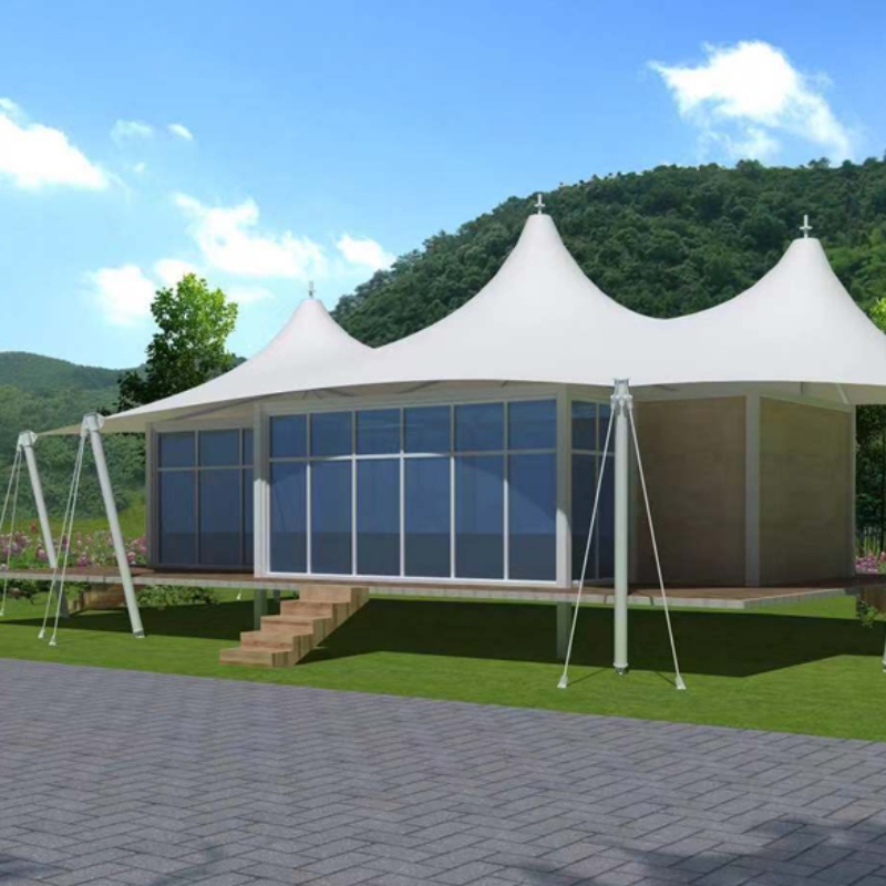 Prefab House Three Peaks Shape 2 Bedroom PVDF Watersafe Fabric Resort Hotel Tent