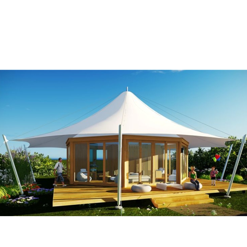 Valmiiksi valmistetut talot, jotka valaisevat telttoja Ylellisessä telttahotellissa Australiassa on olohuoneen makuuhuone ja kylpyhuone